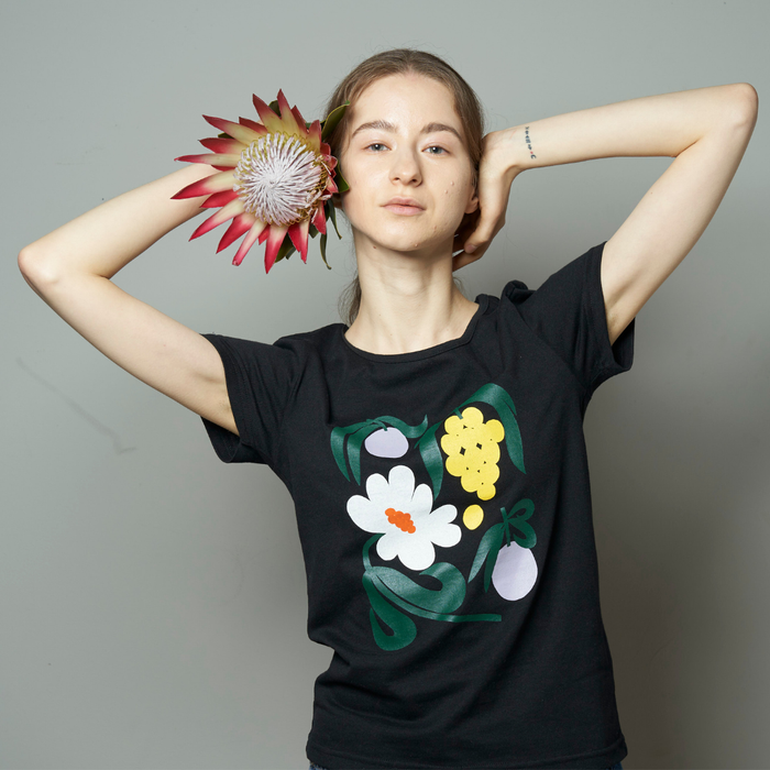 JAPAN FIT Women's T-Shirt Black "Summer Evening" プリント