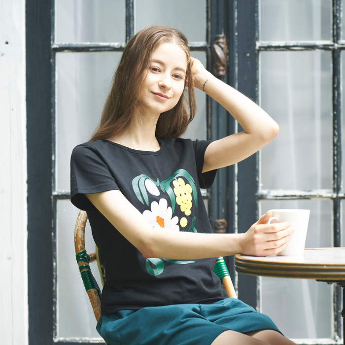 JAPAN FIT Women's T-Shirt Black "Summer Evening" プリント